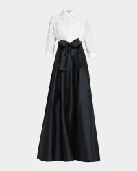 Two-Tone 3/4-Sleeve Taffeta Shirtdress Gown