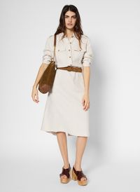 Gerard Darel - Robe midi col classique en lin - Taille 46 - Beige