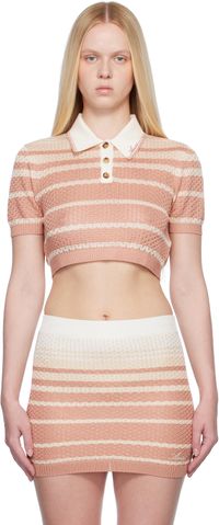 AMIRI Pink & Off-White Stripe Cropped Polo