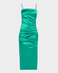 Keiky Square-Neck Draped Satin Midi Dress