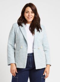 Persona By Marina Rinaldi - Veste blazer droite en tweed - Taille L - Bleu