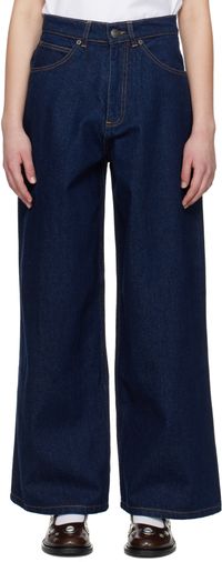 Charles Jeffrey LOVERBOY Navy Knit Patch Wide Leg Jeans