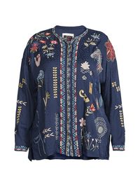 Women's Oanna Embroidered Jacquard Blouse - Blue Night - Size 22