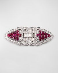 Estate Art Deco Diamond & Ruby Duette Clip Brooch