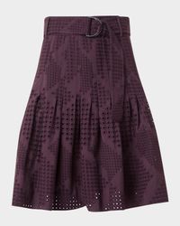 Diamond Eyelet Cotton Poplin Belted Flare Skirt