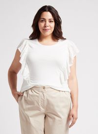 Persona By Marina Rinaldi - Tee-shirt droit col rond en coton mélangé - Taille XL - Blanc