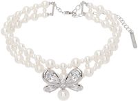 SHUSHU/TONG White Zirconia Butterfly Flower Braided Pearl Necklace
