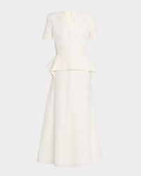 V-Neck Peplum Silk Jacquard Midi Dress