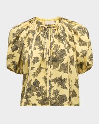 Marcelena Floral Puff-Sleeve Top