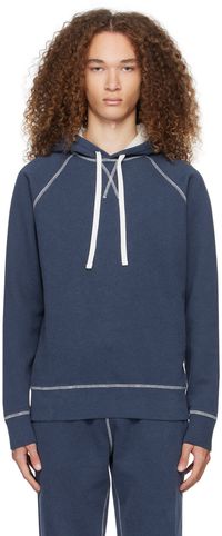Sunspel Pull à capuche à manches raglan bleu marine
