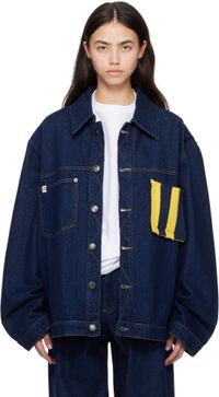 Charles Jeffrey LOVERBOY Navy Knit Patch Cargo Denim Jacket