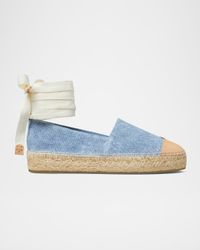 Bicolor Denim Ankle-Wrap Espadrilles