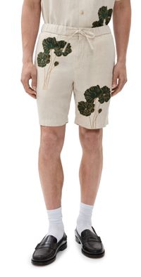 Frescobol Carioca Felipe Linen Shorts Ecru & Evergreen 30