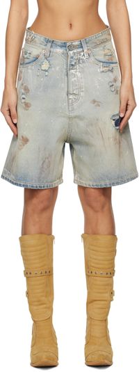 VETEMENTS Short bleu en denim à effet usé