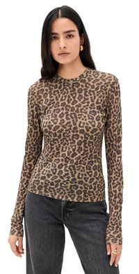 ANINE BING Sylvie Long Sleeve Tee Black and Brown Leopard S