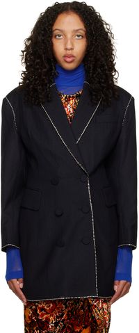 Dries Van Noten Navy Crystal-Cut Blazer