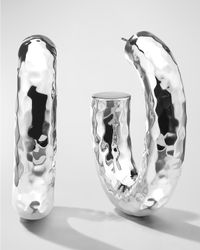 Thick Hammered Oval Hoop Earring in Sterling Silver