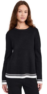 English Factory Contrast Stripe Detail Knit Top Black/Ivory L
