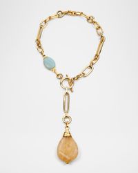 Golden Chain Link Necklace With Stone Pendant