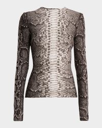 Asha Long Sleeve Python-Print Top