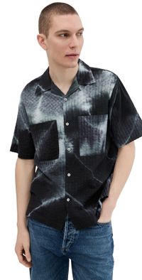 Universal Works Tie Dye Seersucker Camp Shirt Charcoal M