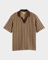 Men's Relaxed-Fit Geometric Toweling Johnny Collar Polo Shirt