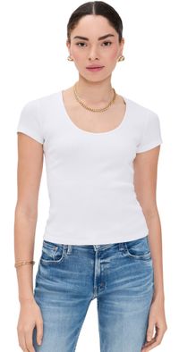 L'AGENCE Brynlee Short Sleeve Scoop Neck Tee White L