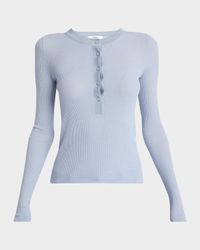 Ribbed Long-Sleeve Henley Sweater