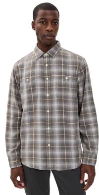 Faherty The Tried and True Chambray Workshirt Iron Water Plaid M