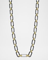 18K Gold Signature Caviar and Black Ceramic Toggle Necklace with Diamonds, 18"L