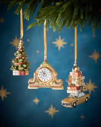 Car, Clock and Tree Christmas Ornaments, Set of 3
