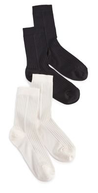 Stems Classic Rib Socks 2 Pack Black & Ivory One Size