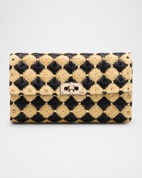 Rockstud Embroidered Raffia Shoulder Bag