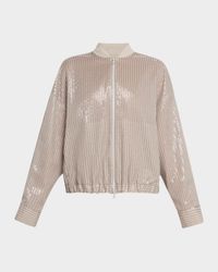 Stripe Sequined Organza Bomber Jacket