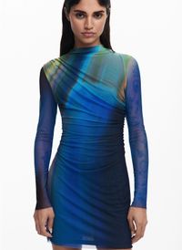 Desigual - Robe courte drapée imprimée - Taille XL - Bleu