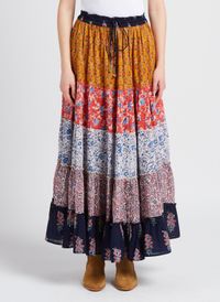 M.a.b.e - Jupe longue évasée en coton imprimé - Taille L - Multicolore