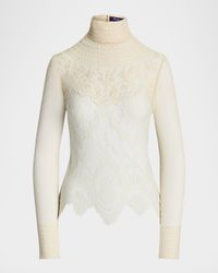 Delilah Embellished Floral Leavers Lace Turtleneck Top