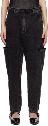 Y's Black 8oz Bleached Denim Tapered Jeans