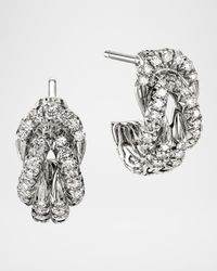 Sterling Silver Pave Love Knot Hoop Earrings, 13mm