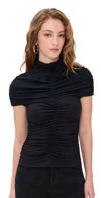 Susana Monaco Mock Neck Overlay Gathered Top 3 Black M