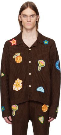 Casablanca Brown Motif Crochet Shirt