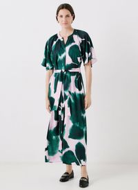 Caroll - Robe longue ceinturée à motifs - Taille 44 - Vert