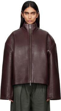 REMAIN Birger Christensen Blouson bourgogne en cuir à doublure en jersey contrecollé