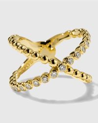18k Caviar Gold Diamond X Ring, Size 7