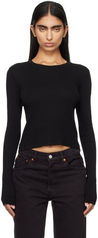 Re/Done Black Hanes Edition 90s Pointelle Baby Long Sleeve T-shirt