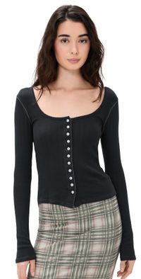 Free People End Game Pointelle Shirt Sugar Swizzle M