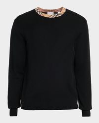 Men's Check-Trim Wool Crewneck Sweater