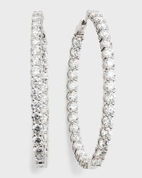 18K 2" White Gold Diamond Oval-Hoop Earrings, 12.71tcw