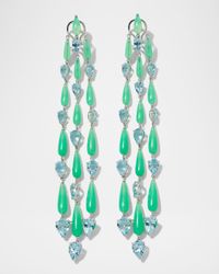 18k White Gold Pear-Cut Aquamarine and Chrysoprase Earrings