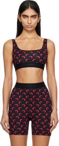Marine Serre SSENSE Exclusive Black & Red Moon Printed Jersey Sport Bra